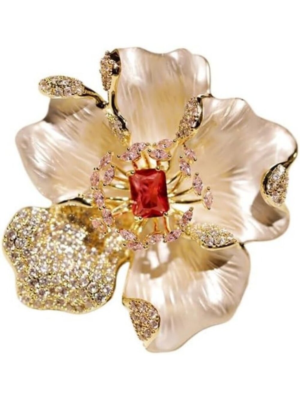 Elegant Pearl Flower Brooch Pin for Women - Large Gold Luxury Jewelry Gift
